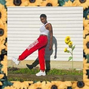 Bright Red Nintendo Jogger Track pants-High Waist